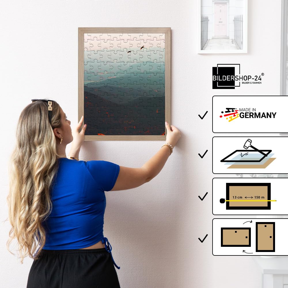 Bildershop-24 Puzzlerahmen RahmBig für Puzzle ca. 1500-2000 Teile 99x75cm 75x99cm Eiche Natur mit Acrylglas