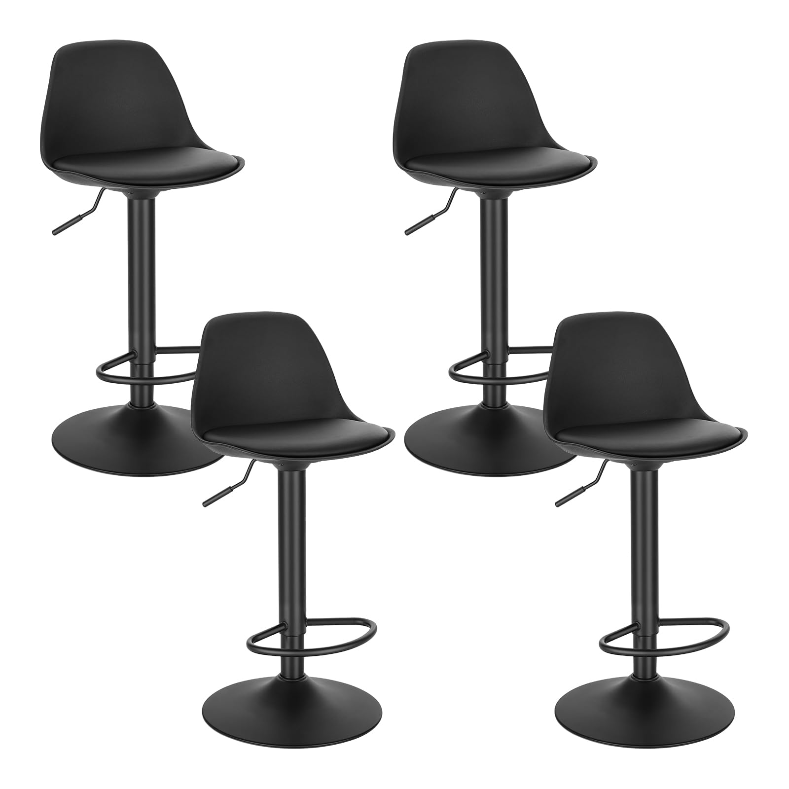 EUGAD 4X Taburetes Altos de Cocina con Respaldo, Cuero Sintético, Negro