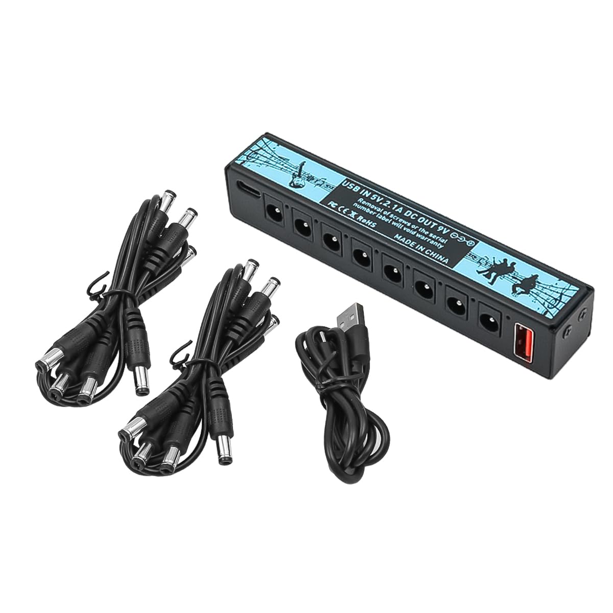 Sarini 8-kanałowy zasilacz do pedału gitarowego, 9 V, 100 mA/300 mA, obsługuje wejście USB