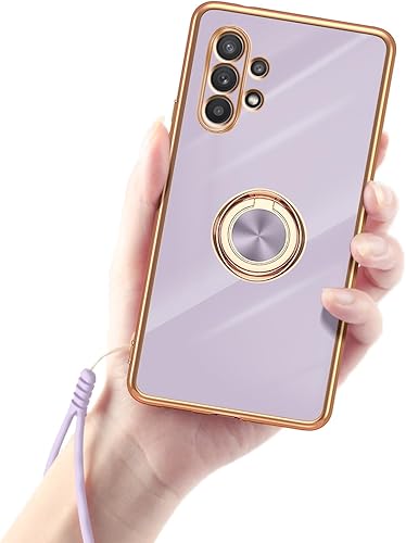 Funda para Galaxy A32 5G, Samsung A32 para mujer, galvanoplastia con borde dorado, elegante de lujo, parte inferior de un solo color, cubierta de