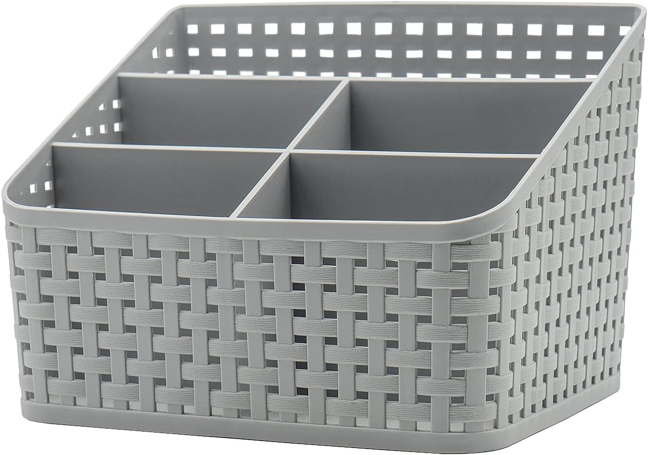 Storage Basket, Cosmetic Box Organiser,Plastic Storage Box Desktop 5 Grid Sub-grid Storage Case Multi-function Storage for Desktop Office Bedroom Countertop Home Kitchen-Grey