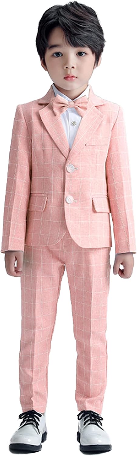 Boys Suits 3 Piece Plaid Kids Tuxedo Blazer Pants with Bow Tie Dress Modern Suits for Boys Boys Suits 3 Piece Plaid Kids Tuxedo Blazer Pants with Bow Tie Dress Modern Suits for Boys