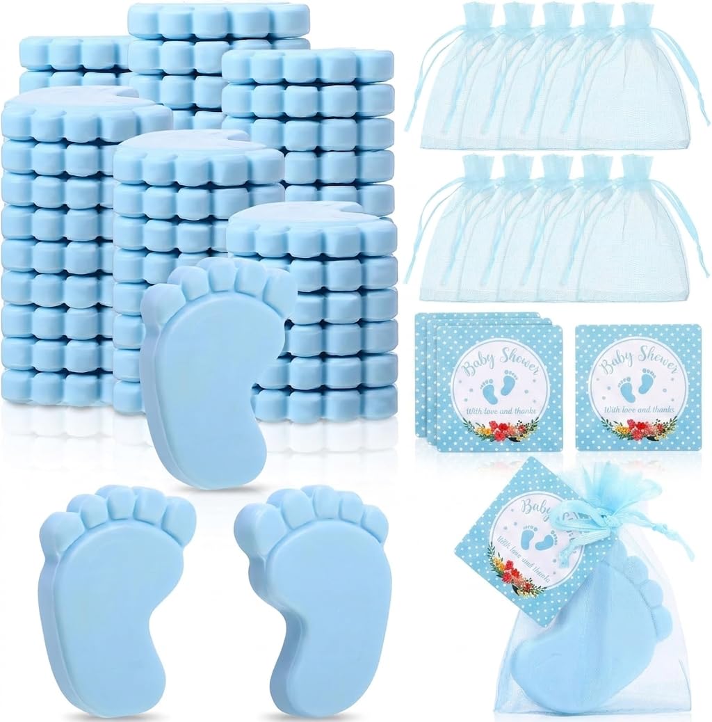 Baby Shower Return Gifts for Guests 50 Sets Boy Girl Mini Handmade Scented Soaps with Thank U Tags & Bags for Naming Ceremony, Rice Cradle Function, Candles Party, Ladies & Mom to be Gift Ideas (Blue)-picture-10