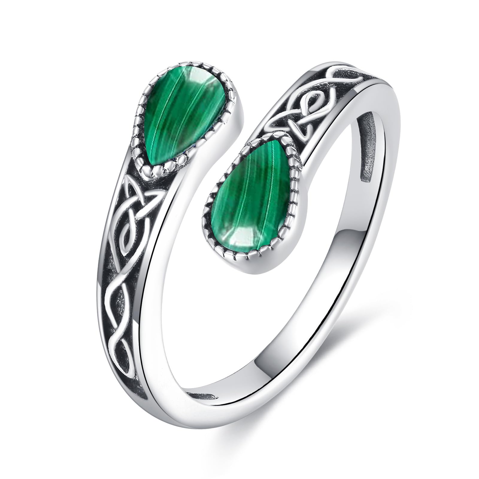 Moosachat/Mondstein/Türkiser/Malachit Ringe 925 Sterling Silber Keltischer Verstellbarer Daumenring Mit Vintage Löffel Schmuck Geschenke Für Damen