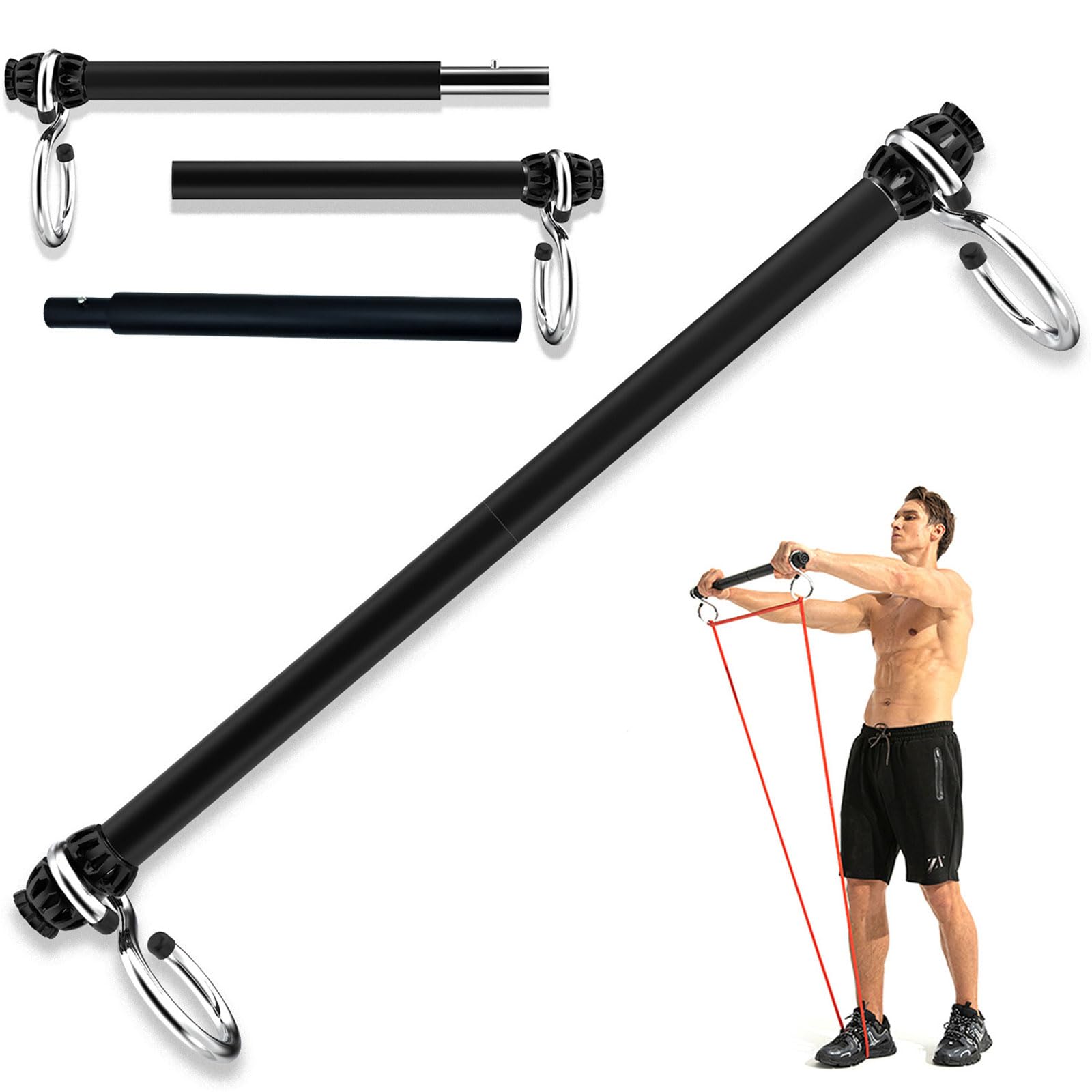 Resistance Band Bar, Portable Pilates Bar with Resistance Bands Home Gym Workouts Stick Squat Yoga Pilates Flexbands Kit for Full Body Shaping (37 Inch Resistance Band Bar)