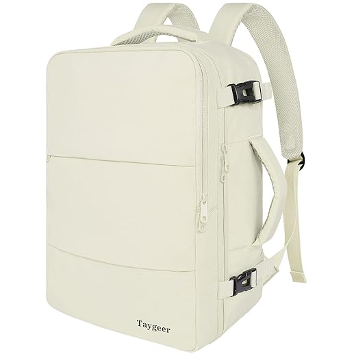 Taygeer Travel Backpack for Women, Carry On Backpack with Shoe Pouch, TSA 15.6" Laptop Back Pack Flight Approved, College Gym Bag Casual Daypack for Weekender Business Hiking,Beige