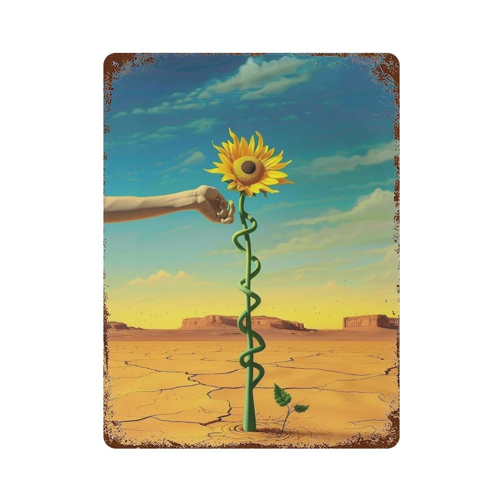 Wujhgrsg Style Surreal Spiral Stem Sunflower Wasteland 01 Wall Art Retro Iron Vintage Metal Tin Sign Poster Modern Decor For Home Cofffee Club Bar Shop 40X30cm
