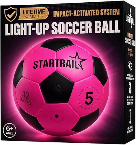 Glow in the Dark Soccer Ball | Sports Gift for Girls Ages 6-15 | LED Light-Up Ball with 3 Extra Batteries and Pump | Pre-Installed Batteries | Size