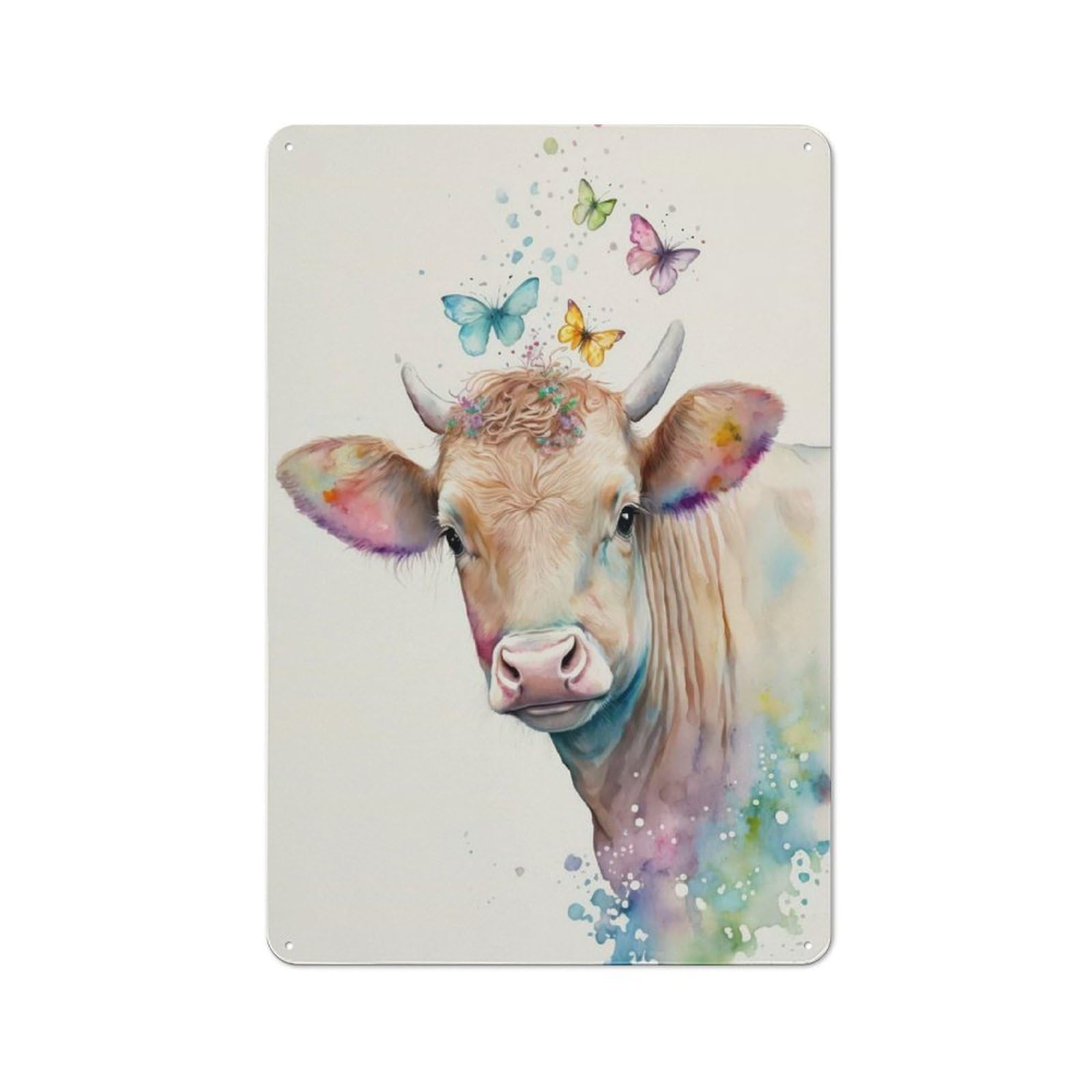 Junmoney Style-21 Sweet Cow With Butterflies Rustic Metal Sign 30X20cm For Garden Room Or Summerhouse, For Themed Interiors In Garden Rooms And Summerhouses