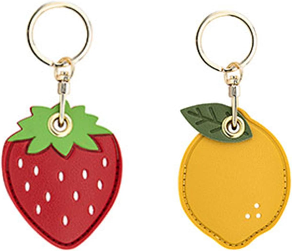2 Pack, Cute Leather Keychain Case for Apple AirTag, Tile Mate, Galaxy SmartTag, eufy SmartTrack Link and Key Fob, Anti-Scratch (Strawberry+Lemon)