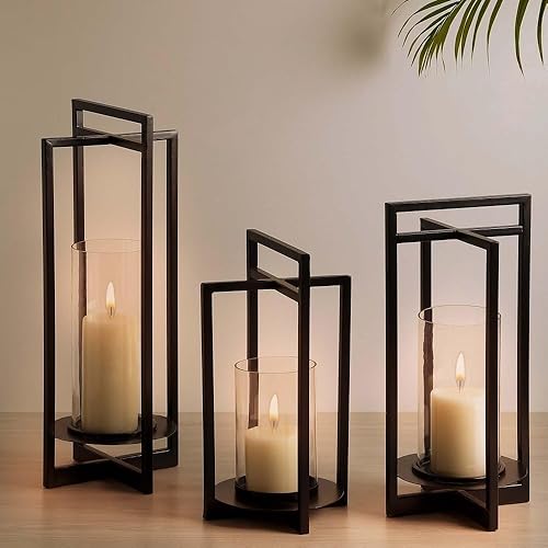 Portavelas de metal negro con acabado en polvo | Diseño moderno y único de decoración del hogar Ideas ideales | Centro de mesa estético | Decoración