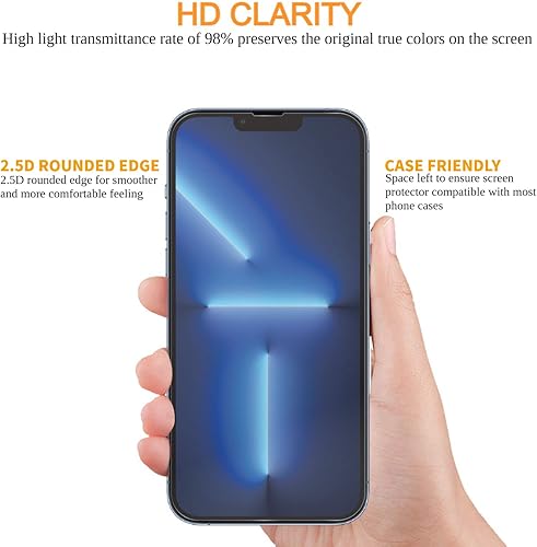 Miniatura 7 de Diamond Shield compatible con iPhone 13 Pro Max, protector de pantalla de vidrio templado y protector de lente de cámara (paquete de 2), dureza 9H,