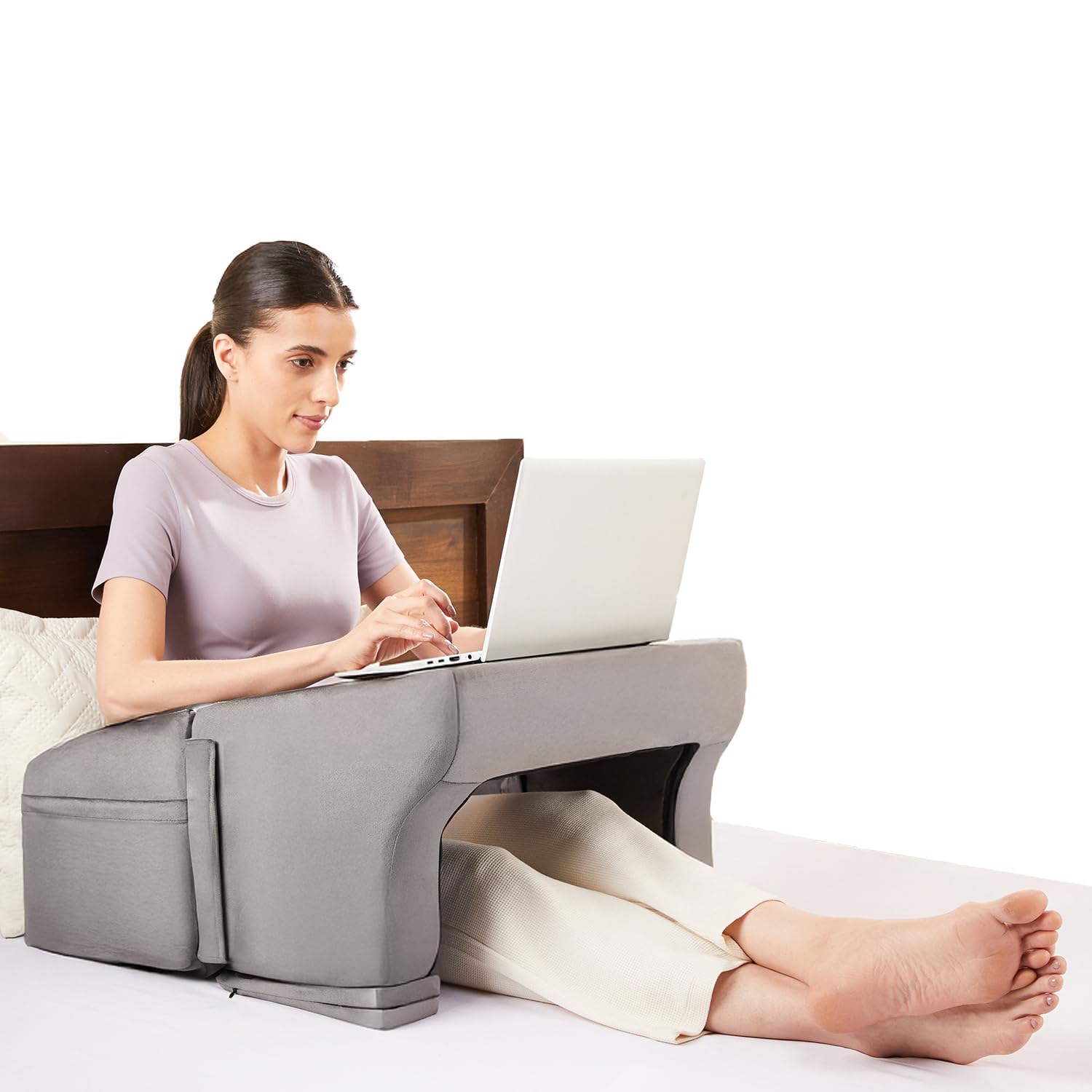 amazon basics Lap Desk Pillow with Adjustable Height & Soft Armrest | Laptop Support for Work from Home, Reading & Gaming | Comfortable Use on Bed, Sofa & Floor | Grey-picture-11