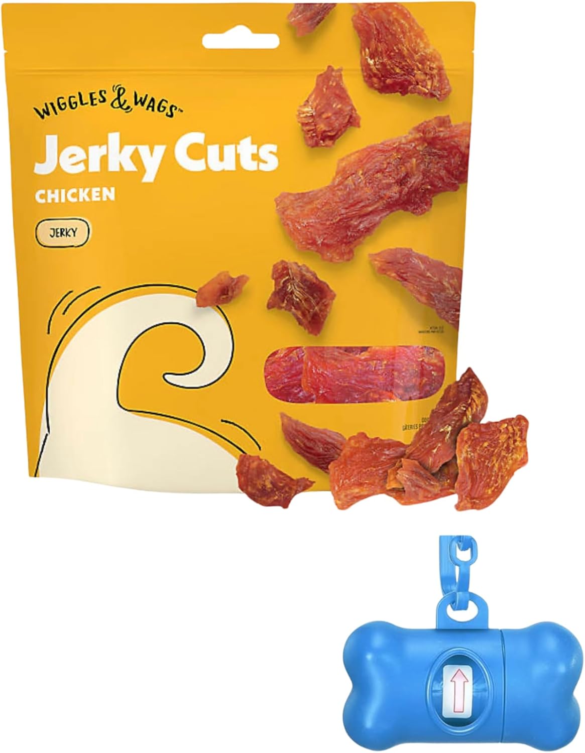 Wiggles & Wags Chicken Jerky Cuts Dog Treats, 16 oz, with DN Essentials Bone Shaped Waste Bag Dispenser & Roll