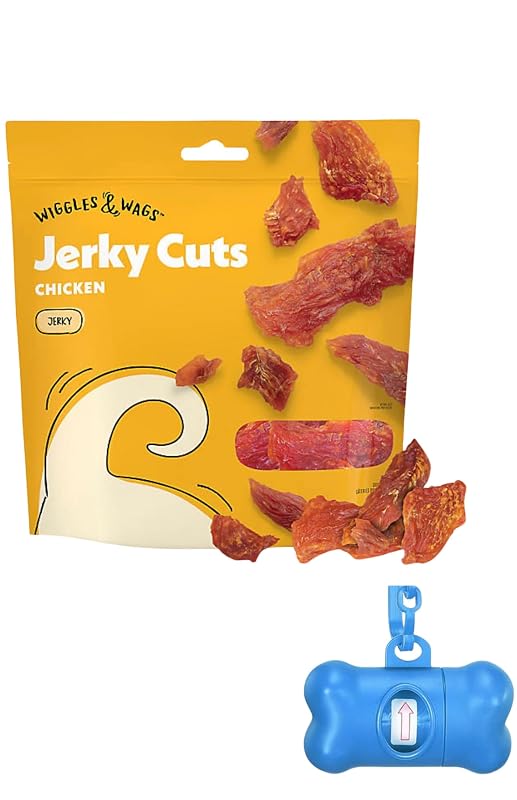 Petisco para Cães de Frango em Tiras de Carne Seca Wiggles & Wags com Dispenser de Sacos em Formato de Osso e Rolo, 454 g