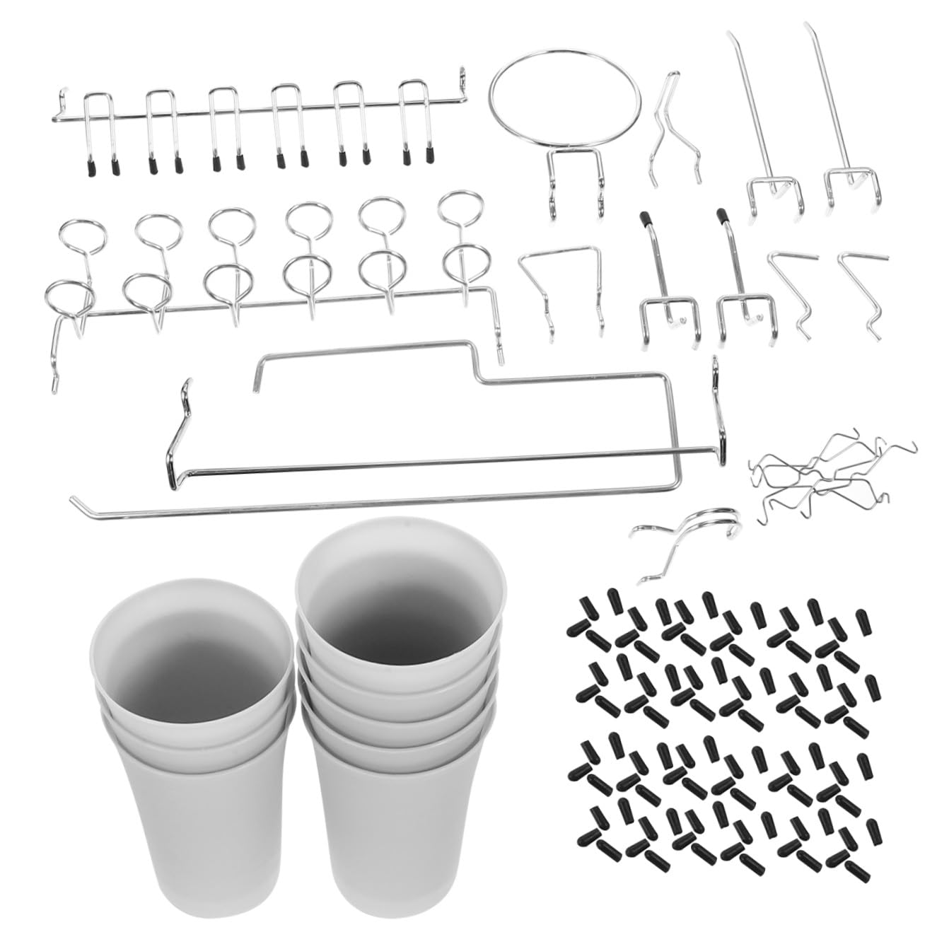 PRETYZOOM Set di Ganci per Pannelli Forati in Acciaio Inox Argento | Forme Arrotondate Assortite, Accessori per Organizer da Parete, Uso in Cucine e Uffici