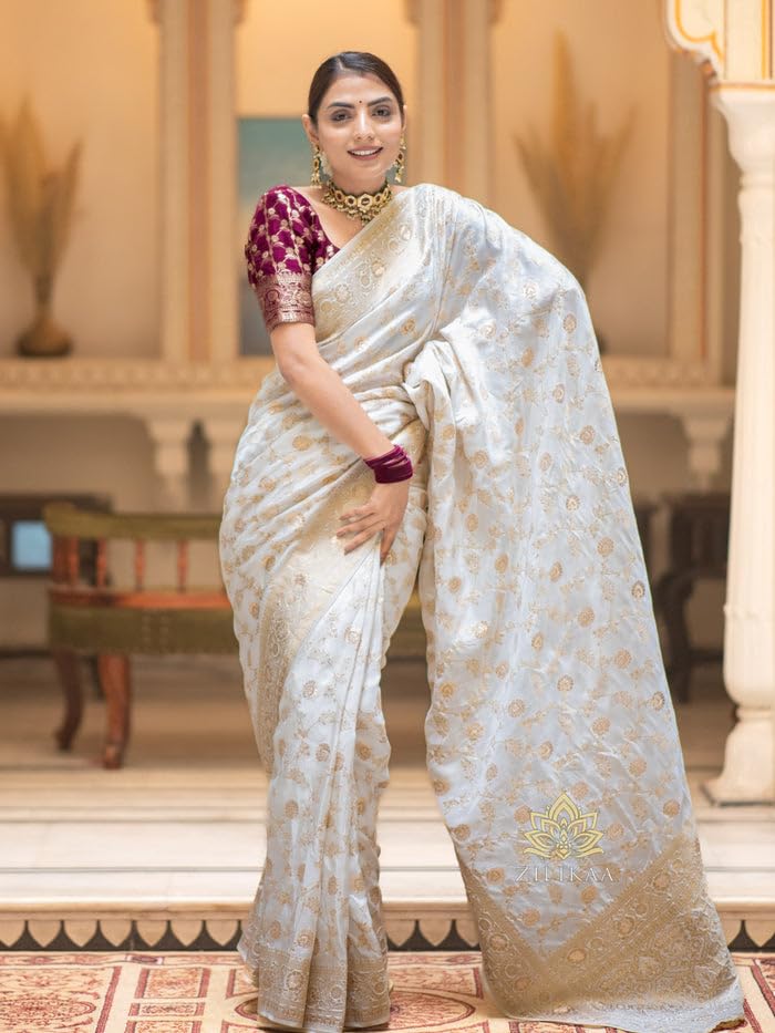 Image of C J Enterprise Women's Pure Kanjivaram Soft Silk Saree Banarasi Style Sarees For Wedding With Blouse Piece (Pari-165)