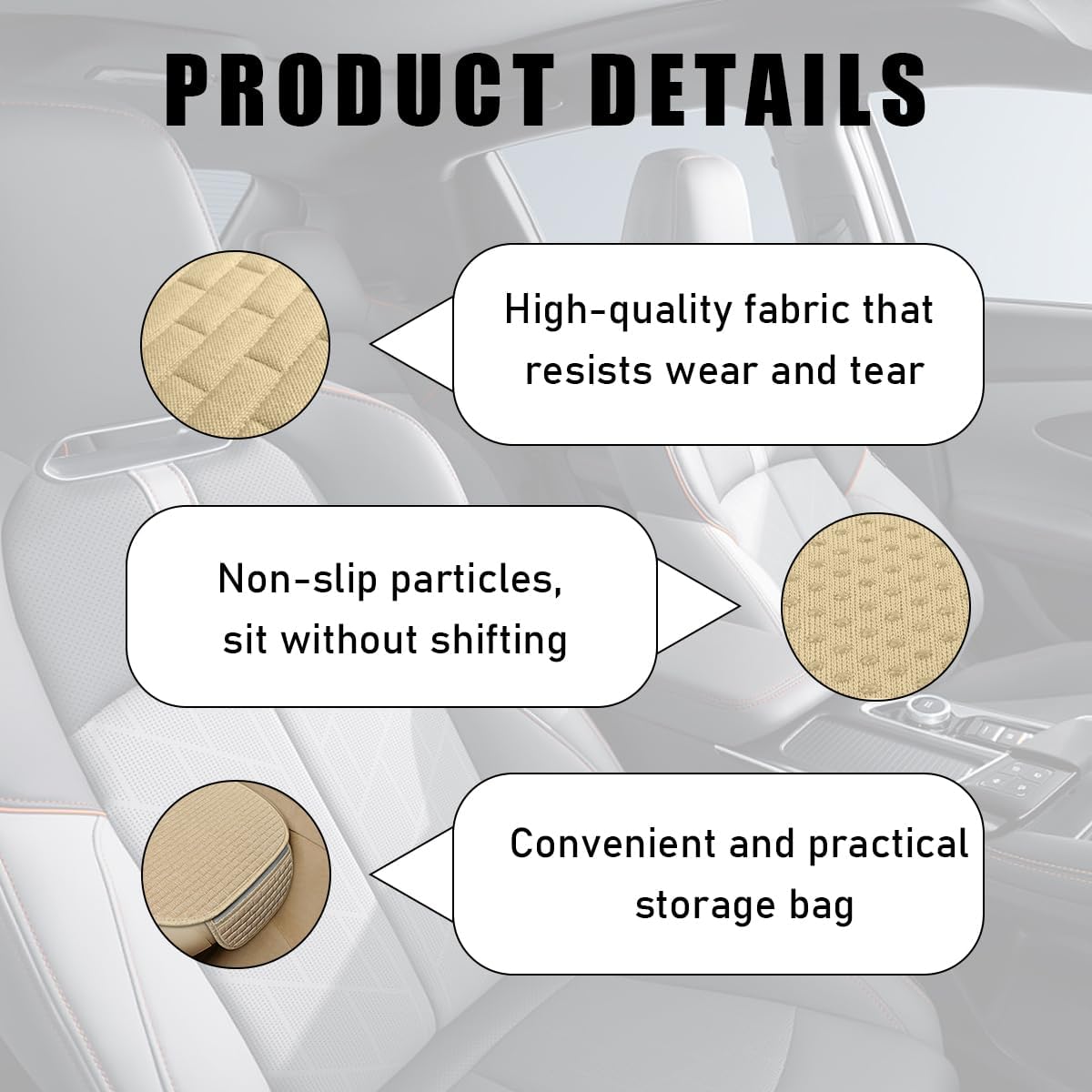 Yourkar 4PCS Car Seat Cover Pad, Breathable Auto Front Seat Bottom Cushion Mat & Seatback Cover, Soft Comfortable Vehicle Full Seat Protector, Universal Truck SUV Car Accessories (Beige)