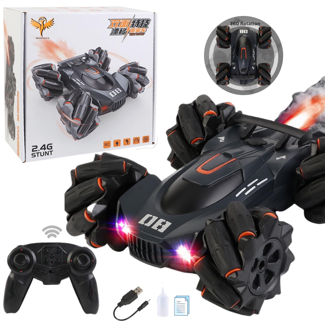 MONOCUS™ RC Stunt Toy Car, 2.4GHz Remote Control, Gesture Sensor Kids Car with Lights, Music, and Spray Launcher -