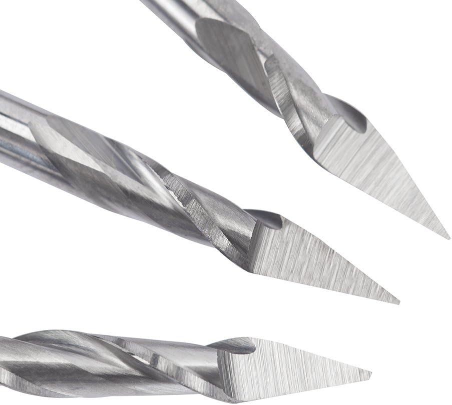 HUHAO 10Pcs Spiral Router Bit, 1/8" Shank CNC Cutter Milling Carving Bit Set 30 Degree 0.2mm Tip Spiral Milling Cutter Engraving Carving Tool for Acrylic Wood PVC