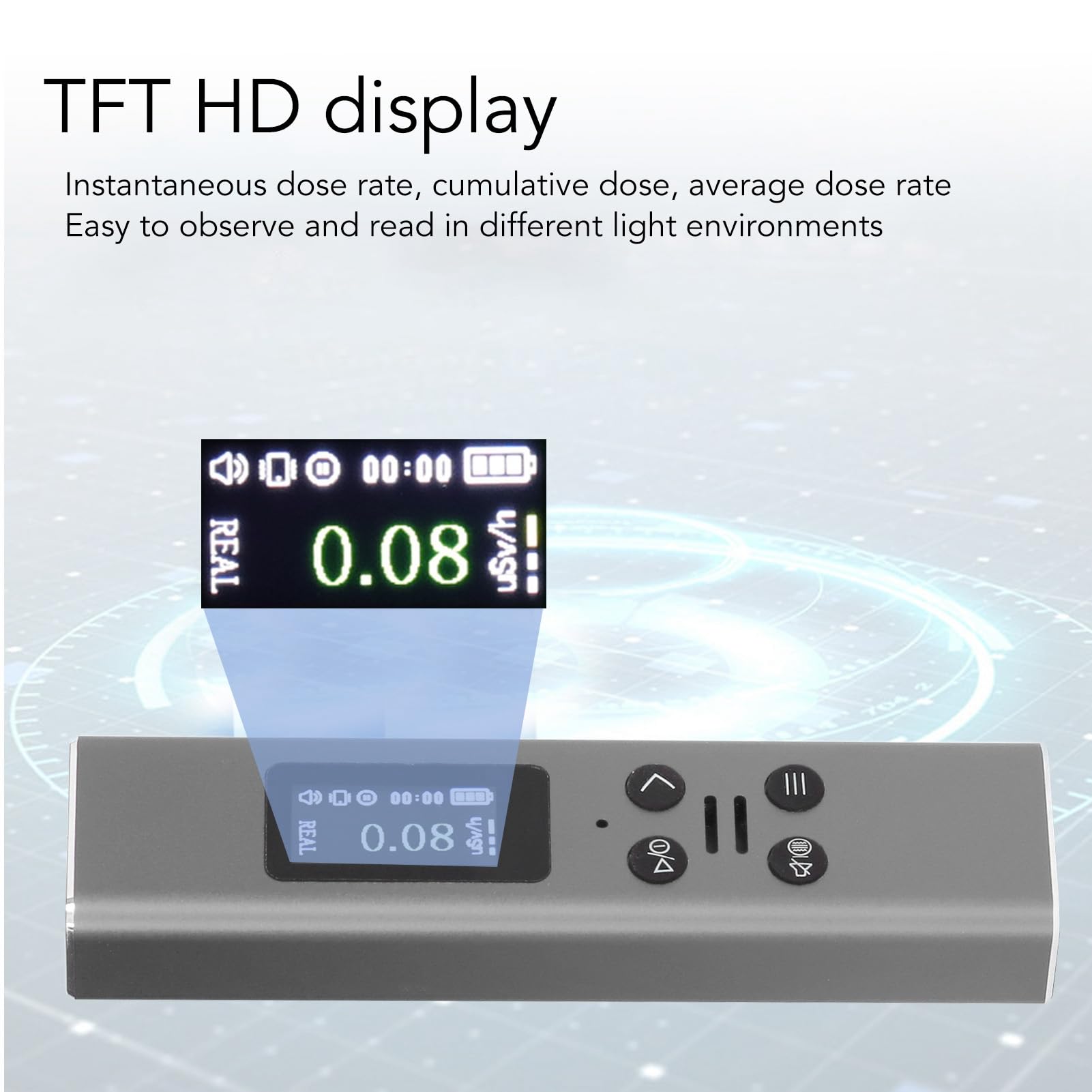 Geiger Counter USB Ładowanie z wyświetlaczem TFT HD 400 mAh detektor promieniowania jądrowego do domu (srebrny)