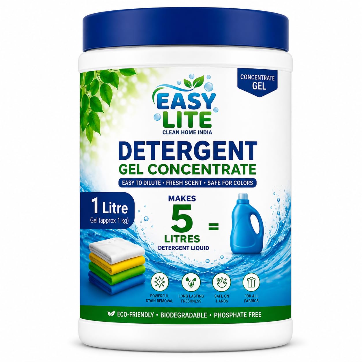 EASY LITE Detergent Liquid Concentrate 1 Kg | Makes 5 Litres Liquid Detergent | Powerful Stain Remover | Suitable for Top Load, Front Load & Bucket Wash | Long Lasting Fresh Fragrance-image-27
