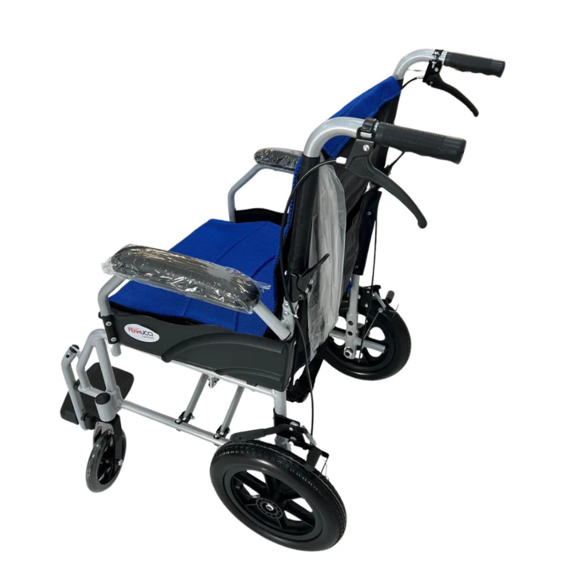 Sedia a Rotelle da Transito, Dimensioni Ridotte, Pieghevole, Alluminio, Leggera, Seduta 46 cm, Peso 12 KG, Per Interni e Spazi stretti