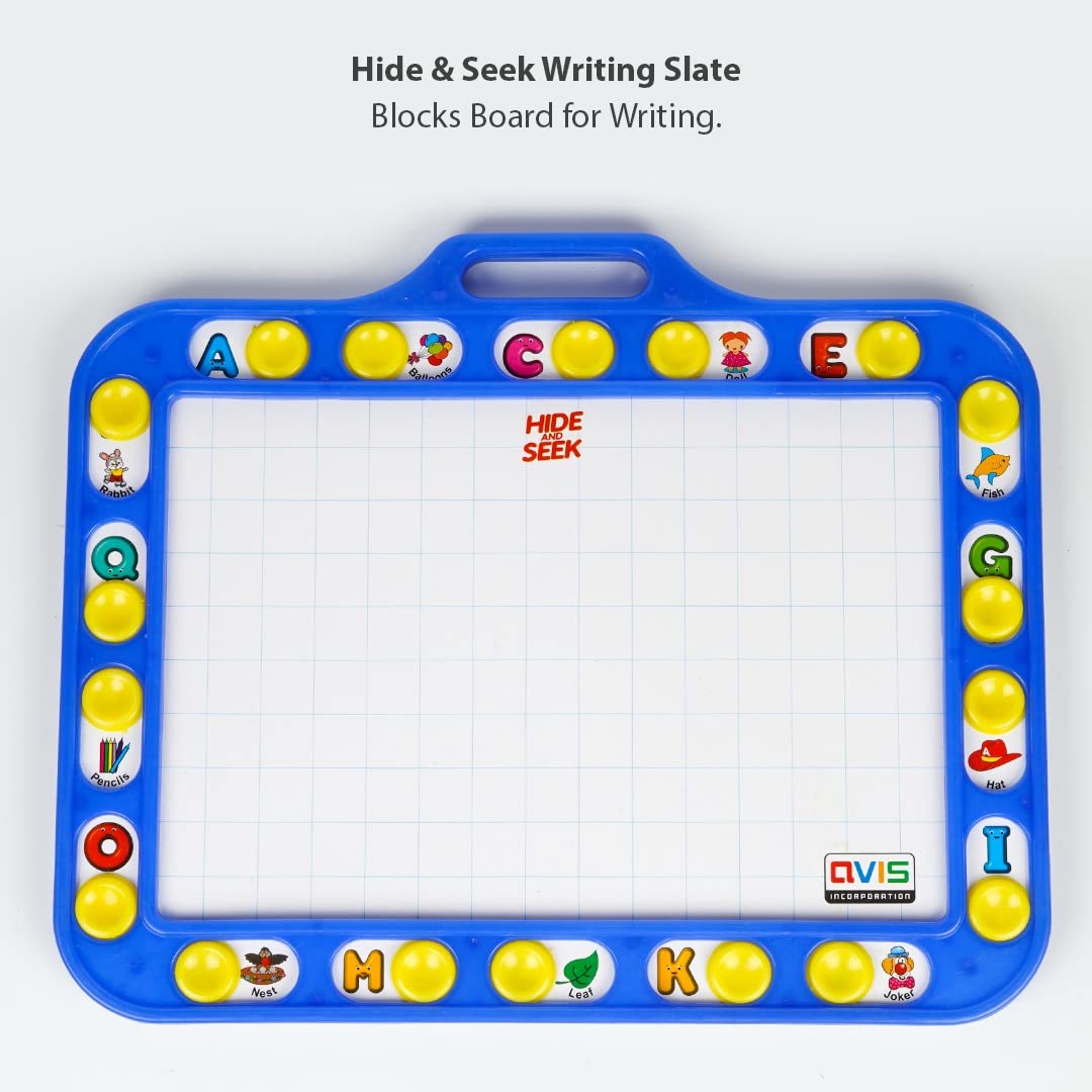 TOYZTREND Avis Educational Hide & Seek Slate Writing Board 2 in 1 to Write and Learn Their Preschool Lessons for Kids (Blue Colour) 4