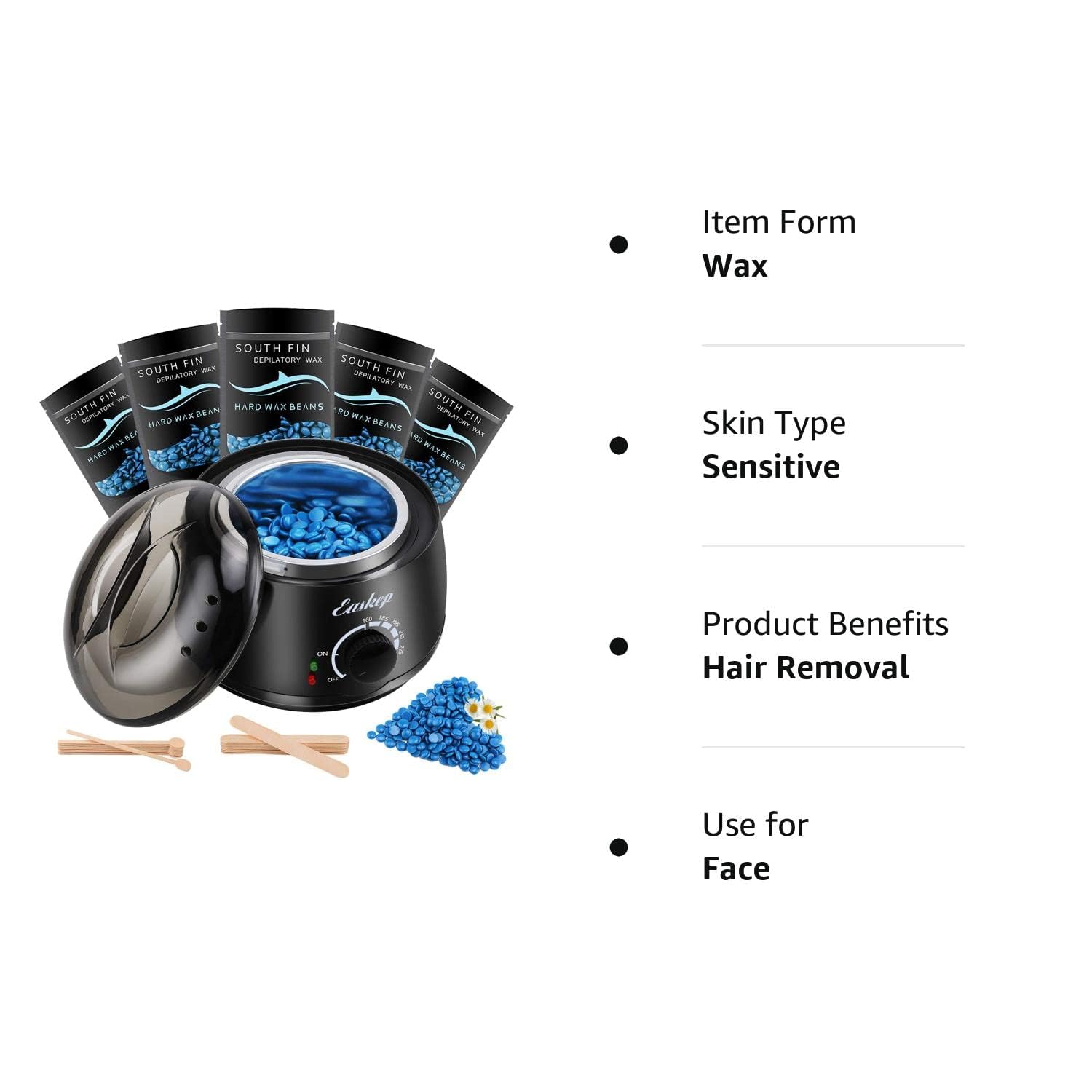 Waxing Kit Wax Warmer Easkep - Wax Kit Hair Removal 6 Adjustable Temperature with 5 Packs Hard Wax Beads and 20 pcs Wooden Applicator Sticks Painless for Legs Face Underarm Bikini Brazilian - Image 6