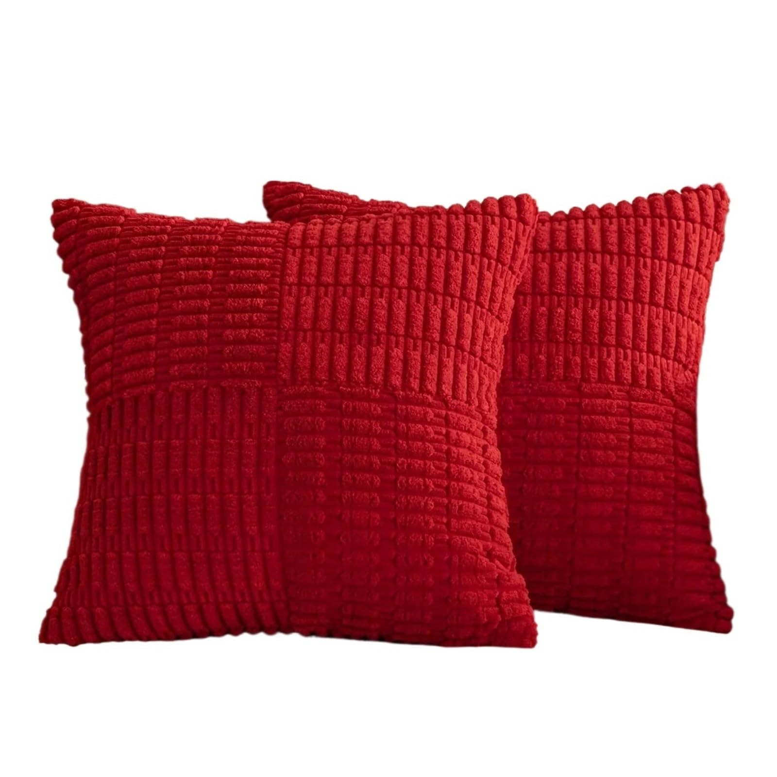 HEUchuan Corduroy Cushion Covers 2Pcs Throw Pillow Covers 18x18 Inch Soft Corduroy Cover Boho Textured Striped Patchwork Cushion Case for Couch Sofa Bed for Sofa Couch Bedroom(Red)