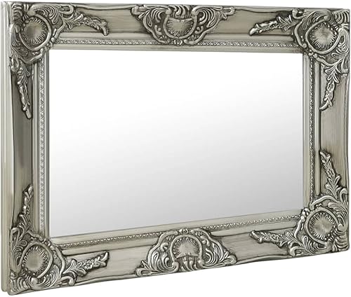 Miniatura 2 de vidaXL Espejo de pared clásico, diseño de estilo barroco, borde biselado, fácil de instalar, marco de madera, acabado plateado, forma rectangular,