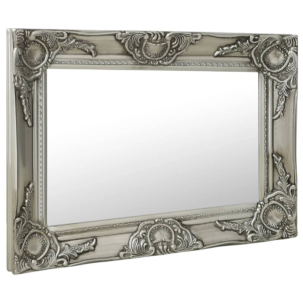 KGHFDVB Ornate Silver Wall Mirror with Baroque Wooden Frame, Antique Design with Bevelled Edge, Ready to Hang for Dressing Room