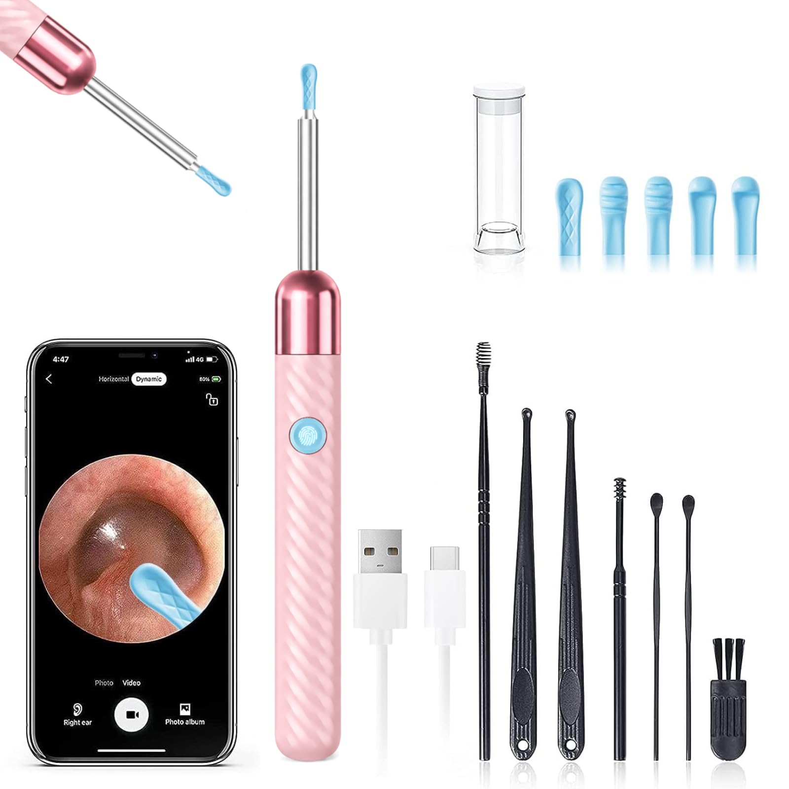 LEIPUT Ear Wax Removal - Earwax Remover Tool with 7 Pcs Ear Set - Ear Canal Cleaner with 1080P Camera - FSA HSA Eligible - Ear Cleaning Kit with 6 Ear Spoon - Ear Camera for iOS & Android (Blue) — Amazon image 6