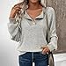 Womens V Neck Button Up Sweatshirt Fashion Patchwork Trendy Sweater Contrast Knit Sweater Casual Ribbed Pullover (Grey,Small)