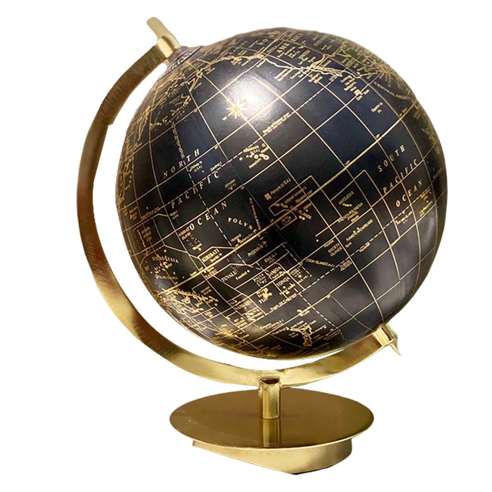 MASON HOME Globe - 1pc - H 11" Dia 9" | Study Desk - Office Table - Living Room - Home Decor | Antique Inspired World Map Showpieces | Educational | Gifting (Black and Gold)