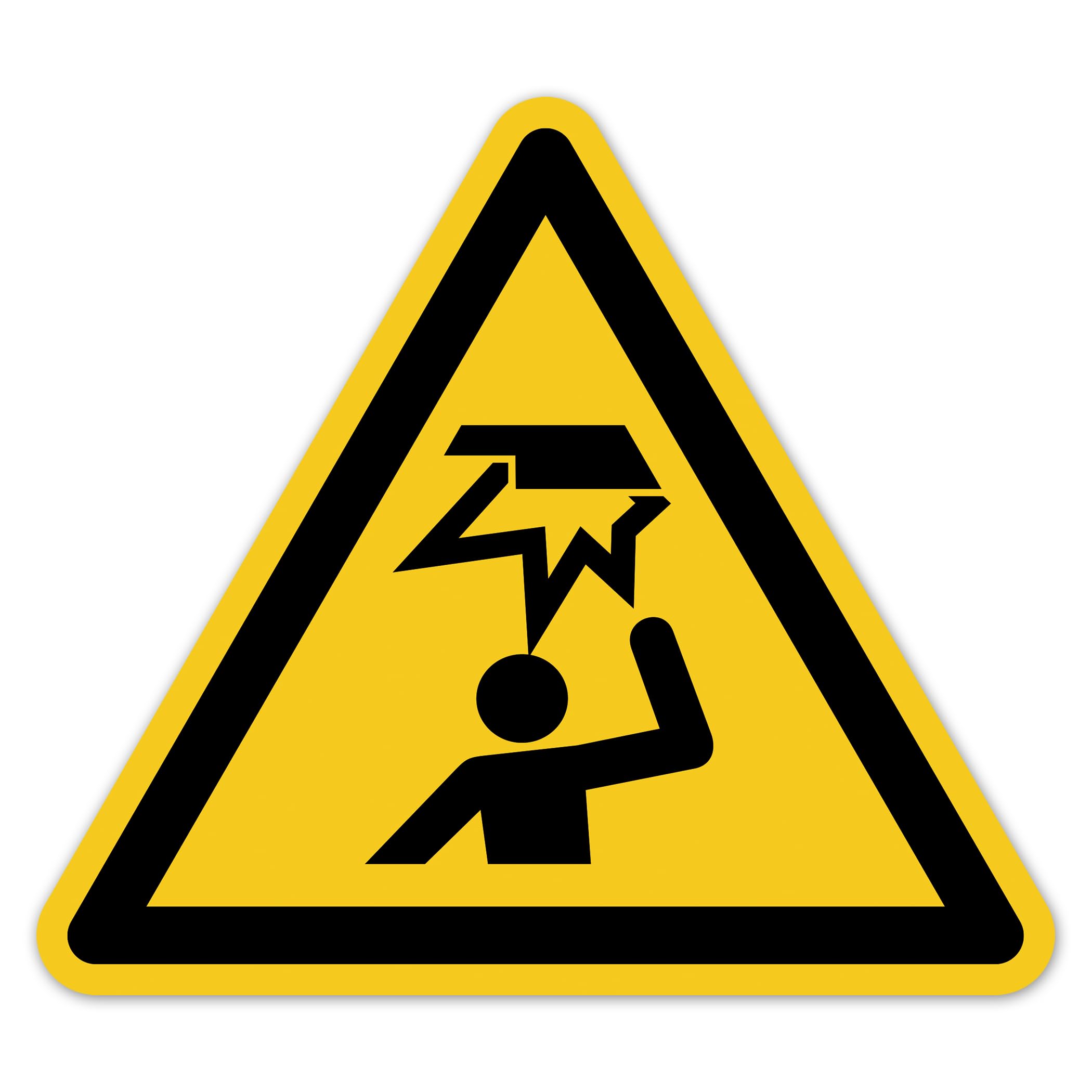 Señal de advertencia de obstáculos en la zona de la cabeza, pegatina con símbolo de advertencia según DIN EN ISO 7010 W020 – Pegatina de advertencia autoadhesiva para almacén industrial