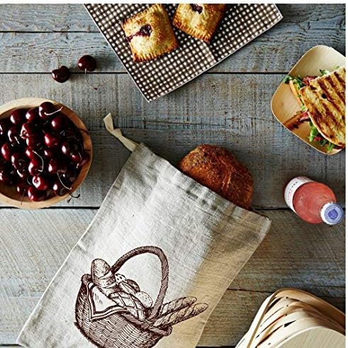 Linen Bread Bags - 3 Pack 30 x 40 cm Special Art Design Unbleached Linen Reusable Food Storage for Homemade Artisan Bread