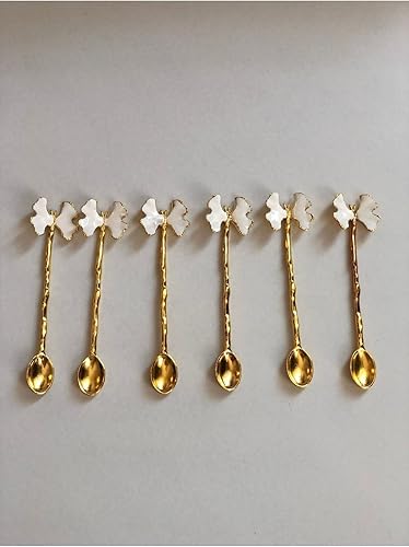 ChanceGift Cuchara dorada estilo vintage para café té crema azúcar postre de acero inoxidable 6 piezas de mezcla de mariposa blanca