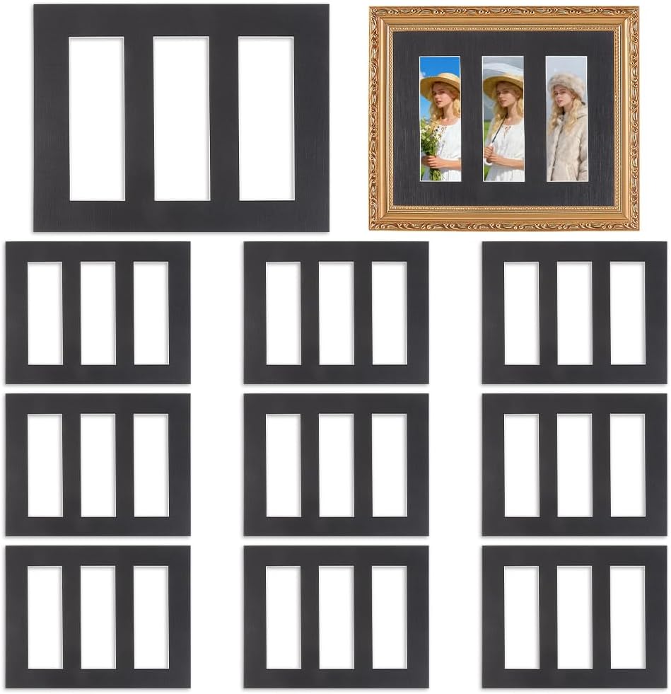 FINGERINSPIRE 10PCS Picture Mats for Frames with 3 Aperture Design Black White Photo Frame Mats for 2x6inch Photo Protective Paper Backing for Home Office Gallery Decoration Artwork Display