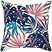 Lieson Fundas de almohada para sofá sala de estar, 1 funda de almohada de 18 x 18 cm, 45 x 45 cm, hojas tropicales, fundas de cojín azul oscuro, rosa, poliéster