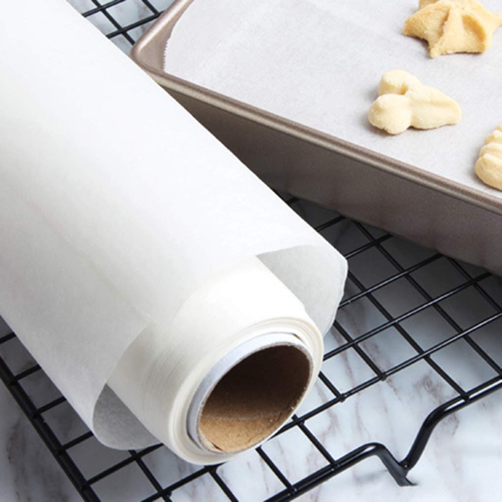 Set di 5 fogli di carta da forno per barbecue, a prova di olio, antiaderenti, resistenti alle alte temperature, in pasta di legno, 10 m, colore: bianco, 10 m x 30 cm