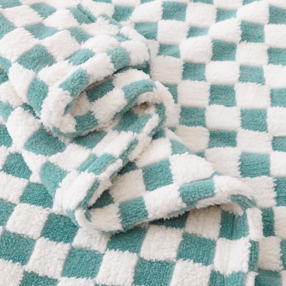 Manta de bebé a cuadros neutral, ultrasuave, mullida, de 76 x 101 cm, acogedora, con cuadrícula de tablero de ajedrez 3D, cálida, cómoda, reversible, para niños pequeños o recién nacidos (verde y