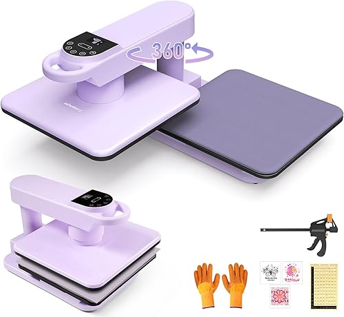 Whubefy Máquina giratoria de prensa de calor automática de 15 x 15, impresión inteligente de camisetas con liberación automática y apagado