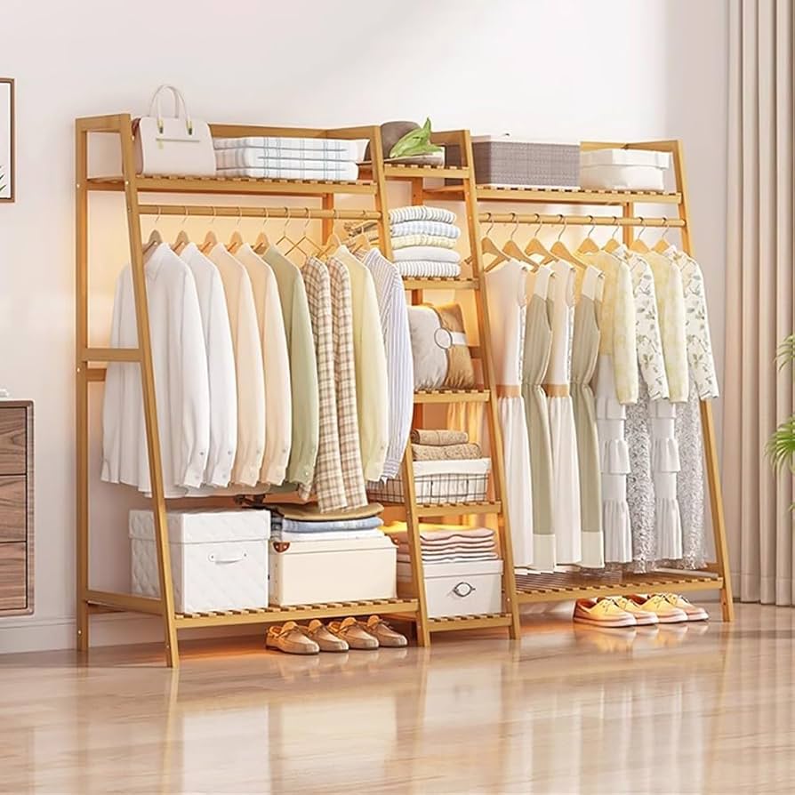 【特価セール】ハンガーラック 天然竹製 ワードローブ クローゼット コートハンガ クローゼット ワードローブ コートハンガー オープンラック 天然