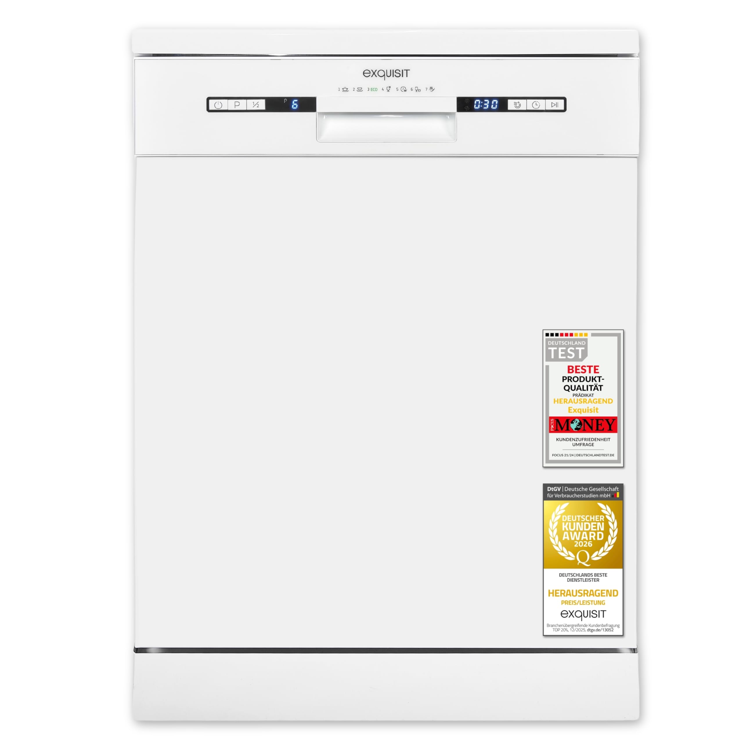 Exquisit Geschirrspüler 60 cm, 13 Maßgedecke, Unterbaufähig, 11 Liter, Startzeitvorwahl, Restlaufanzeige, 7 Spülprogramme, GSP9313-030E weiss