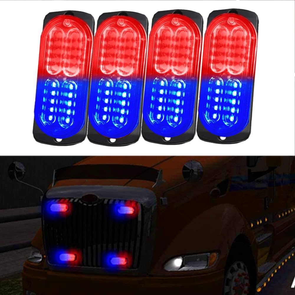 Luz estroboscópica de advertencia Riloer de 24 LED 12 V 10 W luz de emergencia de montaje en superficie compatible con remolques camionetas automóviles SUV y furgonetas roja y azul.