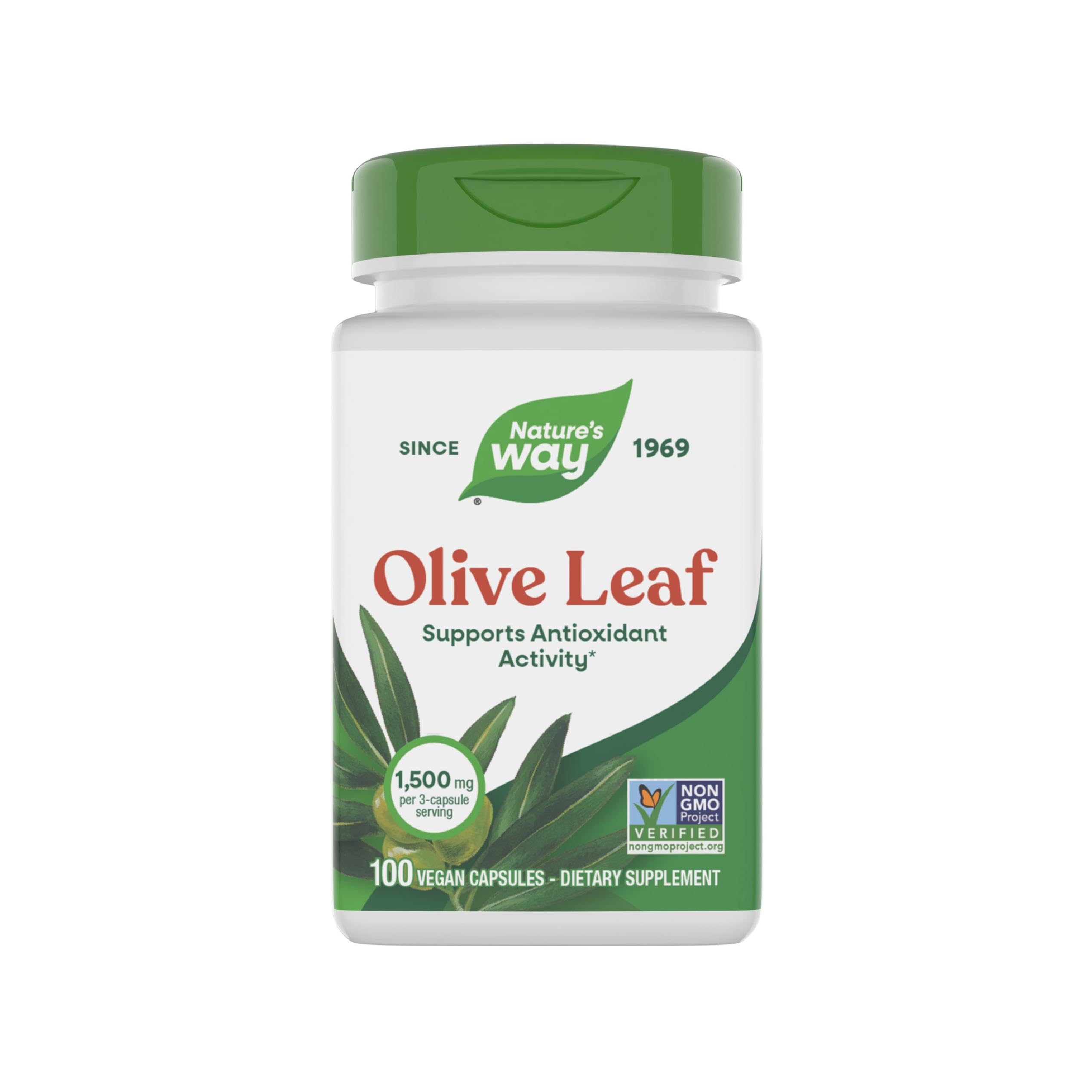Nature's Way Olive Leaf - 1,500 mg per 3-Capsule Serving - Supports Antioxidant Activity* - Olive Leaf Herbal Capsules - Non-GMO Project Verified - Gluten Free - 100 Vegan Capsules