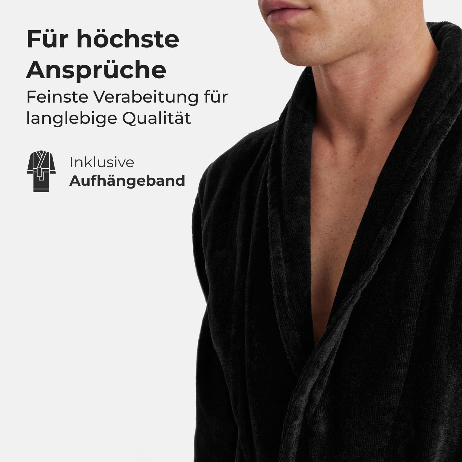 Claudio Bademantel Herren Frotté – 100% Bio–Baumwolle – Oeko–Tex Zertifiziert – Weich & Saugstark – XXL – Schwarz
