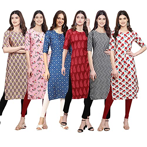 Image of Pinkmint Women's Crepe Digital Print Straight Kurta [Pack of 6] (CKE-329-353-330-333-341-343)