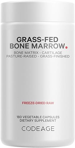 Codeage Suplemento de médula ósea alimentada con pasto – Matriz ósea de carne de res liofilizada y no desgrasada y cartílago – 1500 mg por porción,